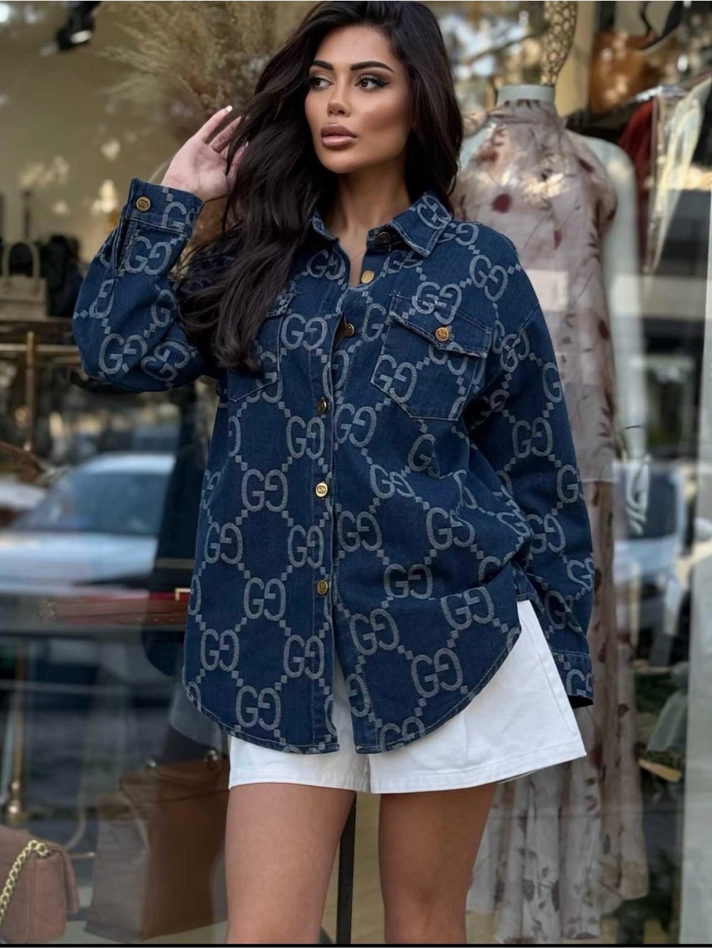Gucci Navy GG Monogram Denim Shacket
